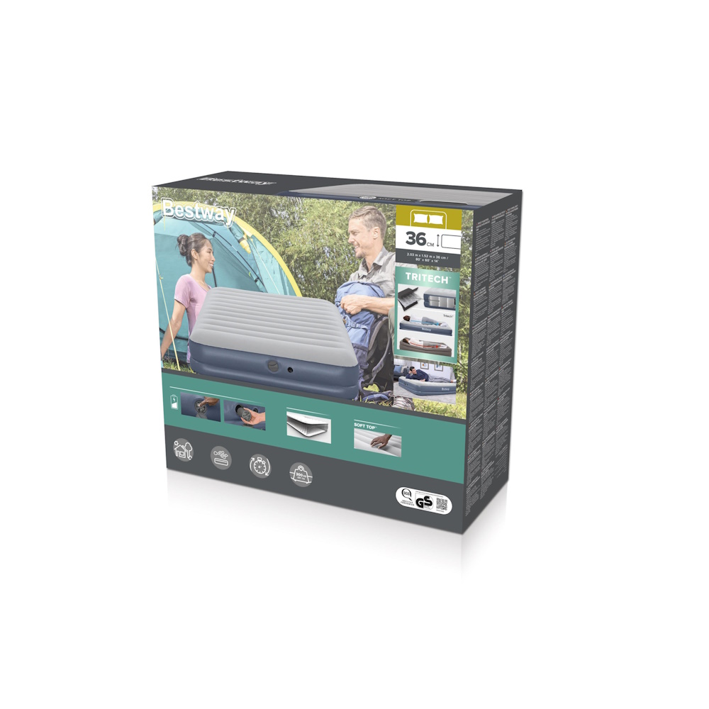 Bestway Φουσκωτό Στρώμα Ύπνου Tritech 36cm Queen Rechargeable με Επαναφορτιζόμενη Τρόμπα USB